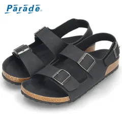 メンズ サンダル カジュアル フットベッド 2本ベルト ぺたんこ 歩きやすい コンフォートサンダル ベルクロ ブラック 黒  Parade 2270