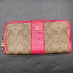 コーチ ラウンドファスナー シグネチャー 長財布 レディース COACH 中古 ピンク・ブラウン系