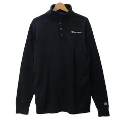 Champion  チャンピオン ハーフボタン スウェット トレーナー プルオーバー ワンポイント刺繍 パキスタン製 Mサイズ ブラック