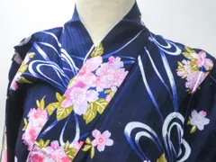 【一輝堂】【着物】浴衣　ゆかた　女児　子供用　花文　身丈約151cm　裄丈約59cm　25z04-1811