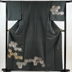 堀省平 金彩友禅 訪問着 花柄 一部刺繍 螺鈿箔 正絹 袷 緑 蒼黒 1354 堀省平 金彩友禅 訪問着 花柄 一部刺繍 螺鈿箔 正絹 袷 緑 蒼黒