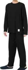 Y's factory ルームウェア セットアップ メンズ 長袖 長ズボン パンツ 上下セット 部屋着 パジャマ リラックスウェア 肌にやさしい 吸湿速乾 通気性 ゆったり(ブラック/胸ポケットなし,  LL)
