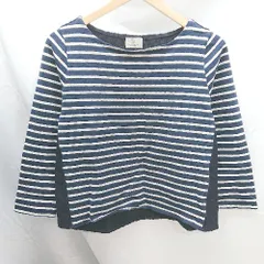 ◇ BEAUTY&YOUTH UNITEDARROWS ボーダー柄 レース素材 長袖 Tシャツ サイズ表記なし ネイビー レディース E  【1304050023149】