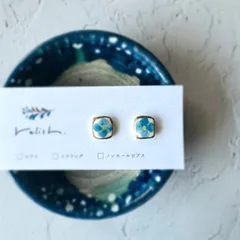 紫陽花 金継ぎ ライン 陶器 ピアス イヤリング ノンホールピアス あじさい スクエア 小ぶり 小さい シンプル ブルー 青 ゴールド 金 やきもの アジサイ 6月 パープル 紫 イエロー 黄色