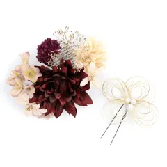 髪飾り 成人式 水引 赤 振袖 前撮り 袴 2点セット 花 ワインレッド ピンク 紫 ゴールド カスミソウ パール ビーズ かわいい お No.12-0613