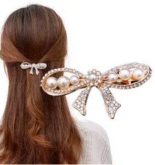 新品 [Herbeluemily] バレッタ 髪留め ヘアバレッタ 髪飾り おしゃれ 結婚式 ヘアクリップ 上品 大人 パール リボン A HM-0144-R02-RI-A