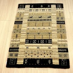 ギャッベ　玄関マット　約 60×90 cm　ウール100％　インド製　ラグマット　ギャベ