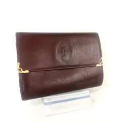 Cartier  カルティエ　must de Cartier マストドゥカルティエ　がま口　三つ折り財布　レザー　ボルドー　ゴールド金具　ロゴ型押し