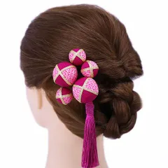 髪飾り 成人式 振袖 前撮り 袴 花 浴衣 夏祭り 花火大会 豪華5点セット ピンク ちりめん 玉飾り ゴールド 房付き 鹿の子 ヘア No.9-3636