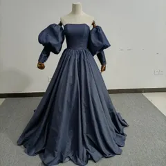 高品質！デニムドレス ブルーグレー ベアトップ 取り外し袖 カラードレス 披露宴/二次会