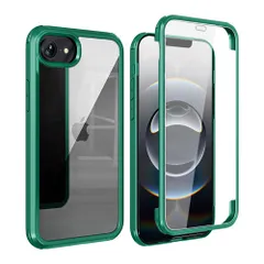 新品 YSAN iPhone16e ケース 360度全面保護 [100％画面感度][両面透明] クリアフルカバー 米軍MIL規格 透明 耐衝撃 薄型 軽量 シリコンフレーム 滑り止めバンパー Qi充電対応 (グリーン iPhone16e)