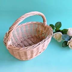ナチュラルカラー 柳素材の手付き ミニ  バスケット（横幅約21cm）かご