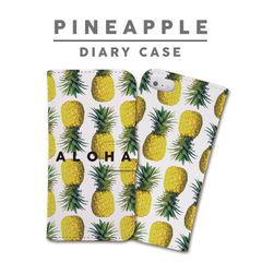 全機種対応 手帳型 スマホケース ALOHA パイナップル ハワイアン アロハ トロピカル iPhone アンドロイド AQUOS Galaxy Xperia Google Pixel arrows OPPO ケース カバー 折りたたみ