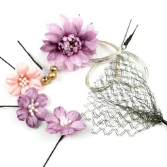 髪飾り 成人式 水引 振袖 袴 花 7点セット 紫 ピンク 黒 ゴールド 花 レース 菱 和柄 Ｕピン Iピン ニュアンスカラー かわいい No.12-0366