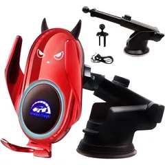 【数量限定】レッド) (悪魔 Adoroid iphone 急速充電 15W Qi認証 耐久性向上 吸盤&エアコン吹き出し 自動センサー開閉 ワイヤレス充電器 スマホスタンド 車 おしゃれ スマホホルダー【2024年最新強化版】 車載 Fudia