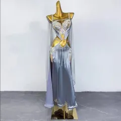 新品未使用 ベリーダンス オリエンタル衣装 刺繍 ブラ スカート オーダーメイド ステージ衣装 グレー