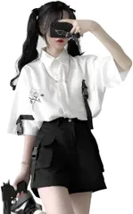 Liberte555 地雷系 セットアップ サブカル地雷 服 量産型 サブカル系 女装(Ⅼ シャツホワイト パンツブラック,  Free Size)