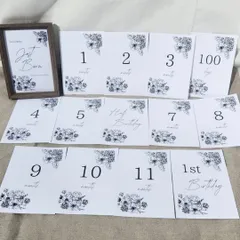 マンスリーカード花　シンプル　モノクロ　レターバナー　月齢フォト　ニューボーン