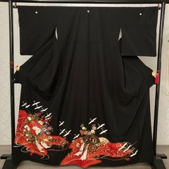 黒留袖　化繊　中古品　巾広　　HAA2067　38A010