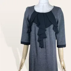 ❤️極美品 クイーンズコート QUEENS COURT バイカラー フリル プルオーバー ウール チュニック ミニワンピ 2・Ｍ レディース 1800