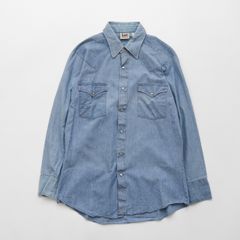 80's 80年代 USA製 Lee リー 長袖シャツ ウエスタンシャツ シャンブレー サックスブルー アメリカ製  Mサイズ US古着【UR-0250】