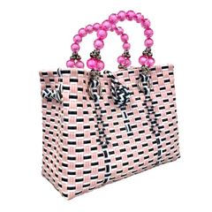 パサールバッグSサイズ　PINK/BLACK　かごバッグ　プラバッグ
