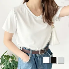 リブタッチVネックトップス リブ 韓国 ファッション レディース 春夏 着回し 万能 体型カバー 夏服 軽やか 通勤 旅行 オフィス カジュアルのサムネイル