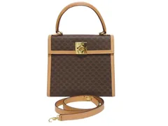 CELINE セリーヌ ハンドバッグ ショルダーバッグ 2WAY M 13 マカダム柄 PVC レザー ブラウン ゴールド金具 美品 中古 4b005293