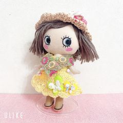 イーマリー服ハンドメイド　春色蝶々のニットワンピース　お帽子付き