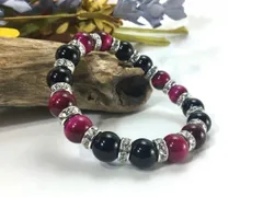 ピンクタイガーアイ&オニキス パワーストーン ブレスレット 天然石 10mm （シルバー）メンズ・レディース 男性・女性 数珠ブレス 開運  [3]