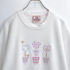 90s USA製 Top Stitch by Morning Sun トップステッチ ハート トピアリー 刺繍デザイン アート スウェット トレーナー ホワイト ヴィンテージ ビンテージ USA アメリカ古着 レディースXXL相当