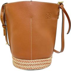 【LOEWE/ロエベ】ゲート バケット ショルダーバッグ キャンバス/レザー ベージュ/ブラウン革 レディース 【中古】【真子質店】【BL】