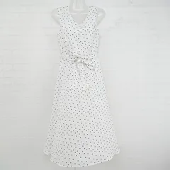 ◇ ◎ MISCH MASCH 水玉 ドット Vネック ノースリーブ 膝下丈 ワンピース サイズS ホワイト ブラック系 レディース E  【1306050022511】