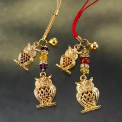 【送料無料】【新品】ストラップ ふくろう 親子ふくろう 開運 レッド パープル アメジスト 赤メノウ 日本製