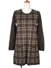 イーストボーイ EAST BOY ワンピース チュニック チェック 長袖 ウール混 9 茶 ブラウン