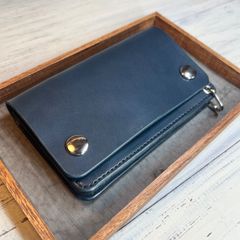 【トラッカーウォレット ミドル】2層 ネイビー シルバー 栃木レザー