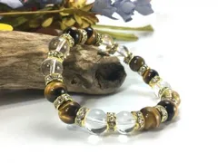 タイガーアイ&水晶 パワーストーン ブレスレット 天然石 10mm (シルバー) メンズ・レディース　浄化済み △