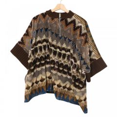 sacai - Sacai サカイ ニット 異素材ミックス ドッキングレイヤードトップス バックファスナー 総柄 服 アパレル ブラウン 茶 ブルー 青 シルバー金具 レーヨン  ポリエステル   レディース 美品【中古品】 サカイ ニット レディース 異素材ミックス ドッキングレイヤード