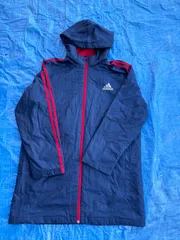 adidas 中綿入りジャンパー　ロング　ベンチコート　ネイビー　紺色　160