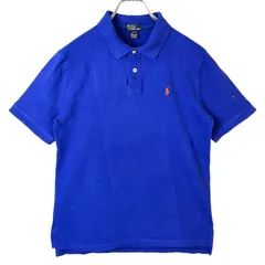 ポロバイラルフローレンPolo by Ralph Lauren半袖ポロシャツポニーロゴ刺繍ワンポイント鹿の子ブルー青オレンジvintageヴィンテージ41120