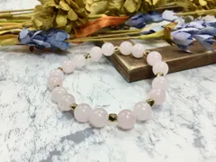 パワーストーン ブレスレット ローズクォーツ ゴールド 天然石 （シンプル）メンズ・レディース　男性・女性　数珠ブレス　開運  [5]