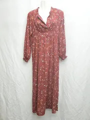 ◇ Θ Ray Beams レイビームス 花柄 長袖 ロング ワンピース サイズ1 ボルドー系 マルチ レディース P  【1408200016897】