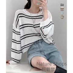 【新品未使用】透かし編み ニットトップス ボーダー夏服 lycp171