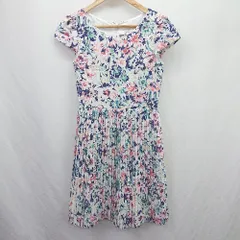 ◇ ⊂ L'est Rose レストローズ 花柄 プリーツ 半袖 ひざ丈 ワンピース サイズMT ホワイト系 レディース E  【1506300032936】