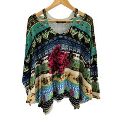 Desigual(デシグアル) 長袖セーター サイズXL レディース - 黒×ピンク×マルチ Vネック/ラメ