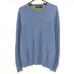 【美品】ポロラルフローレン セーター 杢ブルー ポニー刺しゅう ニット ウール混 メンズ LG ゴルフウェア Ralph Lauren
