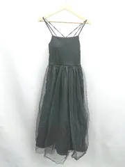 ◇ ⊂ w closet ダブルクローゼット カップ付き チュール キャミワンピ ノースリーブ ロング ワンピース サイズフリー ブラック レディース E  【1504240022796】