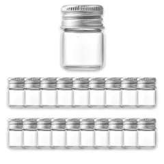 Alpha Depot ガラス小瓶 透明 ミニボトル 蓋付き 密閉 小物収納 液体保存 おしゃれ容器 (シルバー, 5ml x 20個) [シルバー] [5ml x 20個]