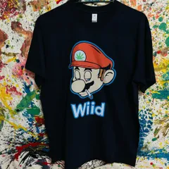 WIID マリオ リプリント Tシャツ 半袖 メンズ 新品 個性的 黒 ブラック