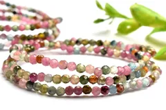 MIXトルマリン 3mm ボールカット 3連タイプ ブレスレット  1個売り パワーストーン 天然石 _BG4363-3